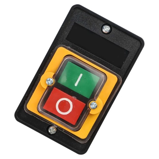 Vízálló nyomógombos kapcsoló Start Stop 90,5×56×48 mm réz érintkezők 220V/380V 10A fekete-sárga motorvezérléshez