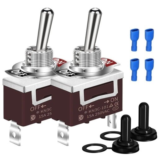 Vízálló SPST kapcsoló 30 A 12 V DC és 15 A 250 V AC ON/OFF csavaros terminálokkal és védőkupakkal autóhoz, hajóhoz és offroadhoz, 2 db-os szett