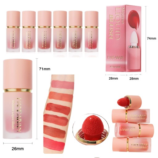 Vloeibare blush voor gezicht en lippen 6,5 ml 71 x 26 mm Waterdichte matte blush in tube met sponsapplicator langdurig effect