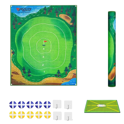 Vnitřní minigolf Golfová podložka s bodovými zónami 1 x 1,25 m S úderovou podložkou 41 x 21 cm Zelená Na trénink doma i v kanceláři