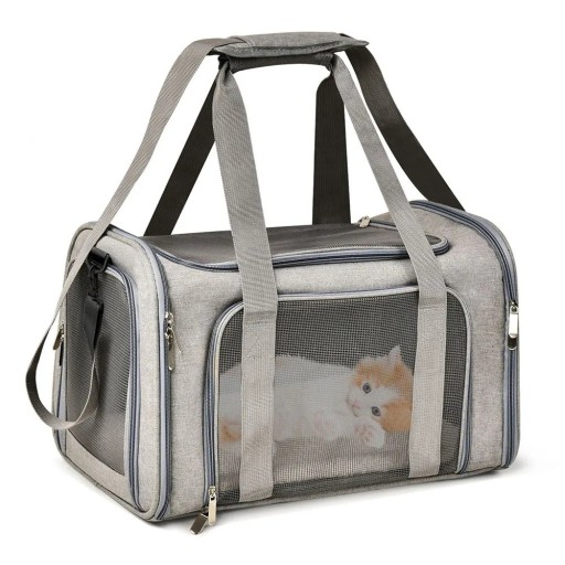 Voděodolná skládací přepravka pro kočky a malé psy Prodyšný vyztužený nosič na zip pro domácí mazlíčky Látkový síťovaný přepravník pro štěňata a kočky Cestovní taška pro přepravu koček a psů 43 x 28 x 28 cm