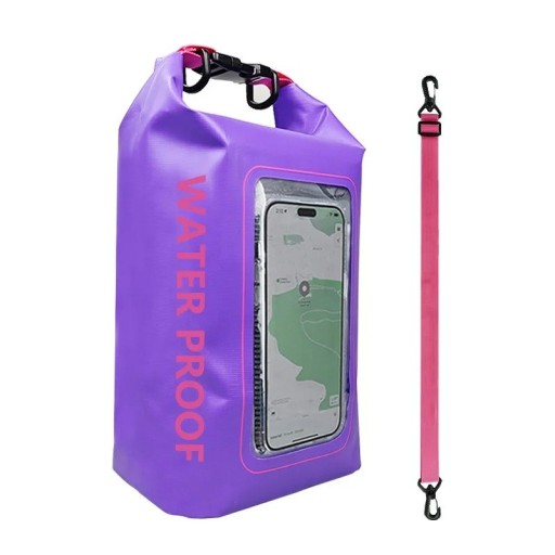 Vodeodolný suchý batoh 5l PVC 40×20×12,7 cm s dotykovým vreckom na mobil na plávanie, kajak, rafting, trekking, surf a vodné outdoor športy