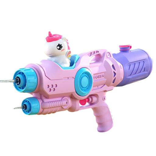 Vodná pištoľ s motívom jednorožca 35 cm plastová ružová detská striekacia hračka na vodu pre vonkajšie letné hry pri bazéne