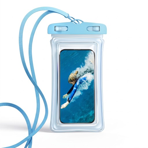Vodotesné puzdro na mobil 21 x 11 cm priehľadné s dlhou šnúrkou na krk a uzáverom so 2 zámkami na ochranu chytrého telefónu pred vodou