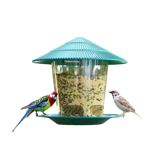 Vogelfutterstation für den Außenbereich 16,5 x 16,5 cm Hängende Futterstation mit Dach und Sitzstange Metallseil 13,5 cm Robuste Vogelfutterstation für den Garten