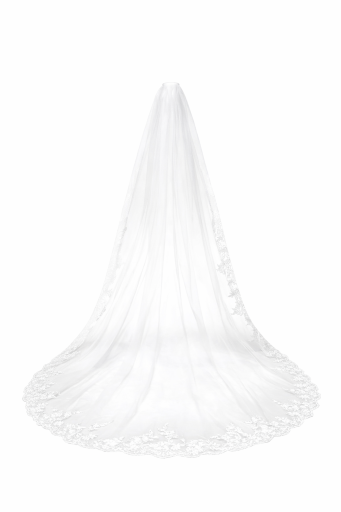 Voile de mariage 3 m Cathédrale Monocouche en Tulle avec Applications en Dentelle Fini en Dentelle Blanc Ivoire Blanc Luxueux Voile Long