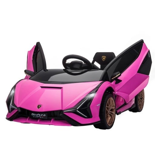 Voiture électrique pour enfants à partir de 3 ans, voiture de sport Lamborghini Sián rose, batterie 12V, télécommande, lecteur MP3, 108x62x40 cm
