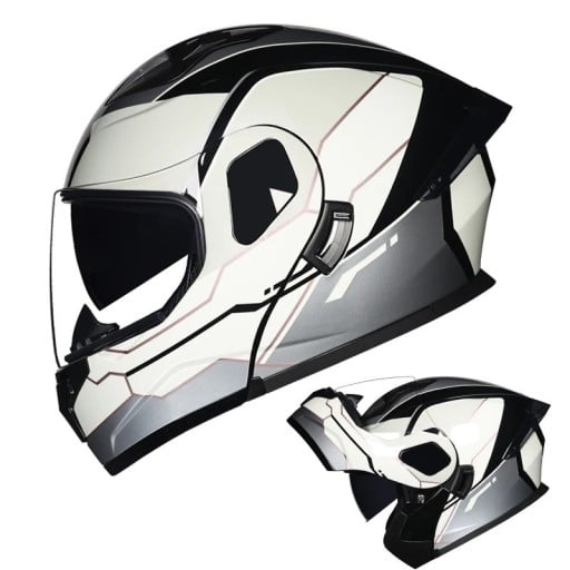 Volgelaats motorhelm unisex opklapbaar ABS+PC wit grijs zwart ontwerp