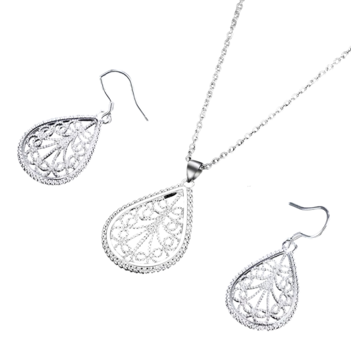 Vollständige Schmuckkollektion 925 Silber Halskette mit Tropfen-Anhänger Ohrringe Luxuriöses Hochzeits-Party-Set für Frauen