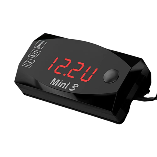 Voltímetro digital multifuncional com termómetro 3 em 1 ecrã LED 6V–30V Mini ecrã para motocicleta Aviso de alta tensão painel DC medidor