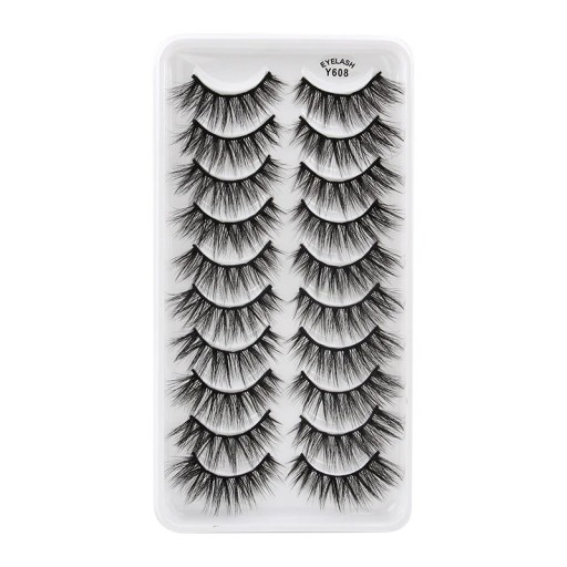 Voluminöse falsche Wimpern, 10 Paar falsche 3D-Kleber, schwarze Wimpern, Wimpernverlängerungs-Set