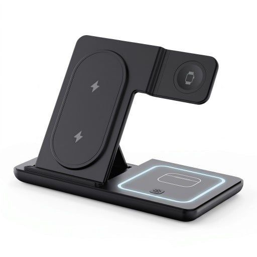 Vouwbare draadloze oplader 3-in-1 voor iPhone Apple Watch en AirPods 30 W snellader met nachtlampje en koeling ventilator