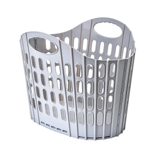 Vouwbare wasmand met handvatten 40 x 32 x 20 cm plastic grijze geperforeerde wasmand voor badkamer en huishouden