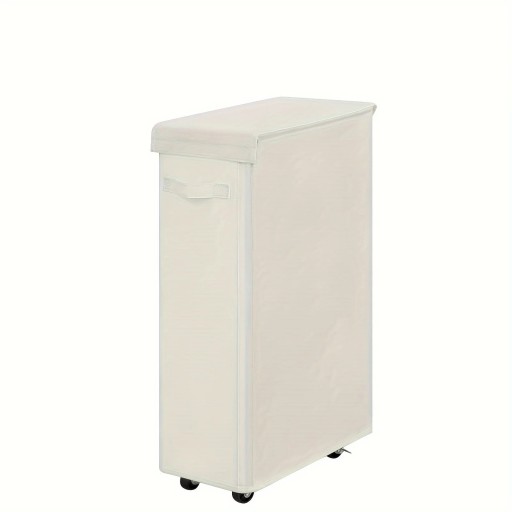 Vouwbare wasmand op wielen 45 l met deksel en handgrepen textiele opbergmand voor wasgoed voor de badkamer en wasruimte