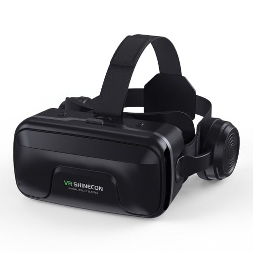 VR-briller med høretelefoner til mobil med skærm op til 6 tommer 3D headset med justerbart bånd i sort uden fjernbetjening