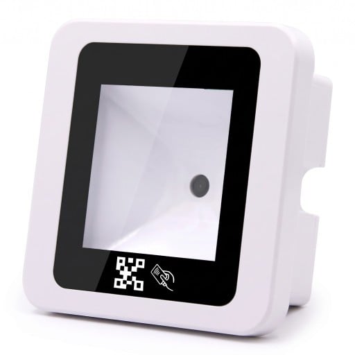 Vstavaná čtečka QR a čárových kódov s RFID 13,56 MHz Mifare, 86 × 86 mm, Wiegand USB RS485, biela, pre kontrolu prístupu a vstupné systémy