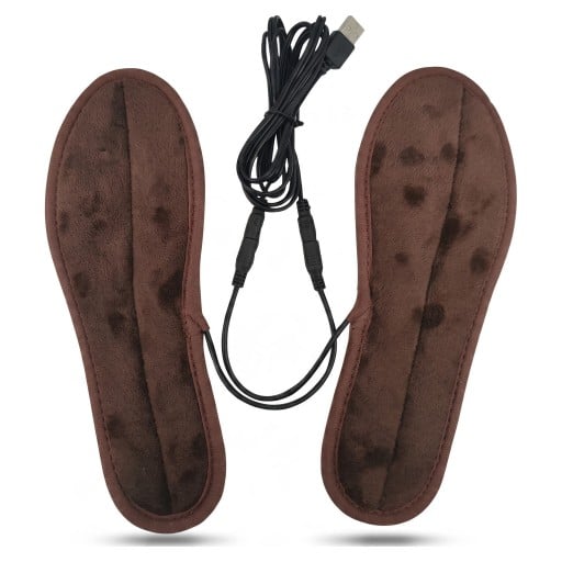 Vyhrievané vložky do topánok USB 1 pár Hnedé Flanelové Elektrické ohrievače nôh 5 V až 50 °C Prateľné pre zimnú obuv