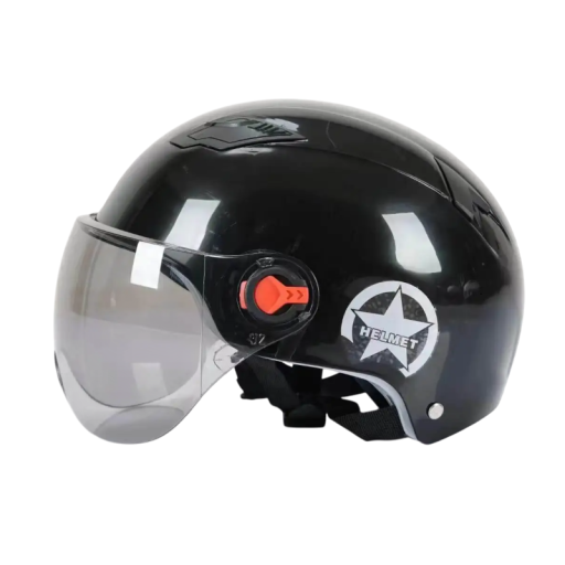 Vyklápěcí černá poloviční motocyklová helma Bezpečnostní přilba na motorku Pohodlné zapínání Stylový design Lehká konstrukce