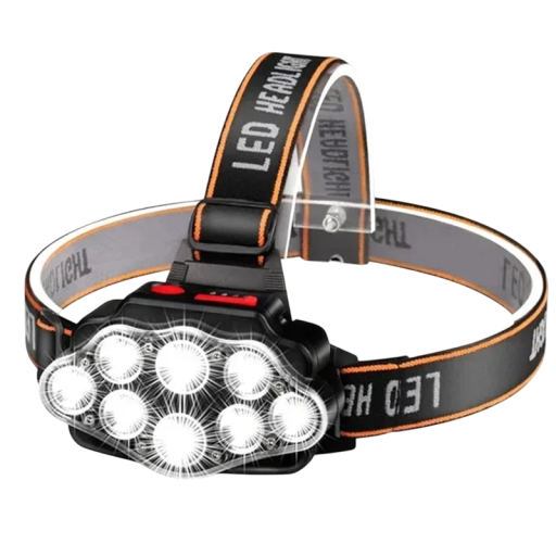 Výkonná čelovka s 8 LED diódami USB dobíjacia 90° otočná hlava Silné svetlo Nastaviteľný elastický popruh Outdoor práce