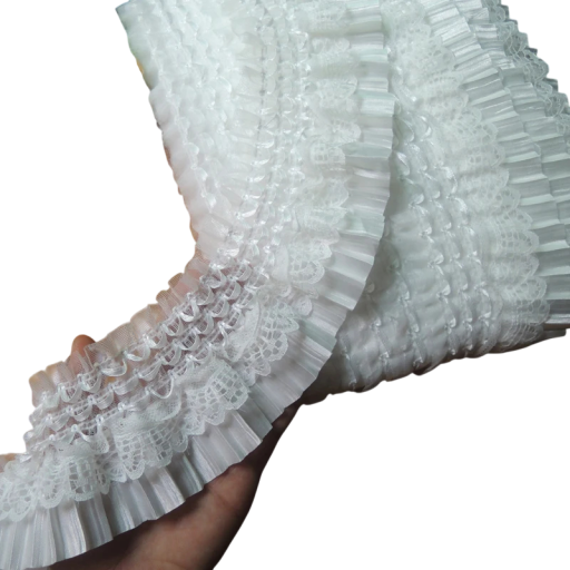 Vyšívaná šifonová stuha s volánkovým lemem 7 cm x 91 cm Dekorační textilní páska pro šití zdobení oděvů svatební a kreativní tvorbu bílá