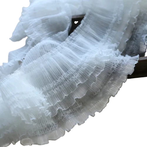 Vyšívaná volánková látka 91 cm šířka 10 cm Polyester síťovina dekorativní krajkový volán na šití zdobení oděvů textilní dekorace