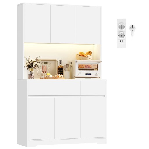 Vysoká kuchynská skriňa 180 x 100 x 38,5 cm s LED osvetlením otvorenej niky na spotrebiče Šesť dverí a dve zásuvky Nosnosť až 40 kg