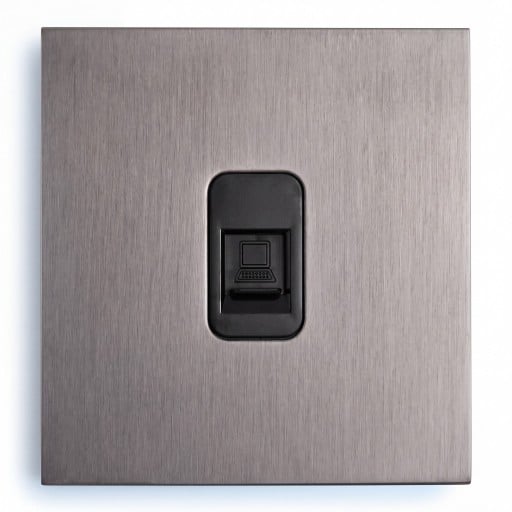 Wall Computer Socket RJ45 for Internet and LAN, Single, Stainless Steel, Grey, Flush Mount for Home and Office, EU