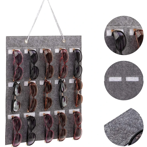 Wall-Mounted Folding Glasses Organiser 50 x 40 cm 15 Pockets Vertical Hanging Glasses Holder Storage System for Home