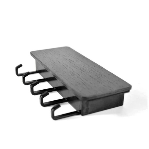 Wall-mounted key holder with hooks 18 x 3 x 9.5 cm bamboo wood and ABS+PC black finish for hanging keys in the hallway