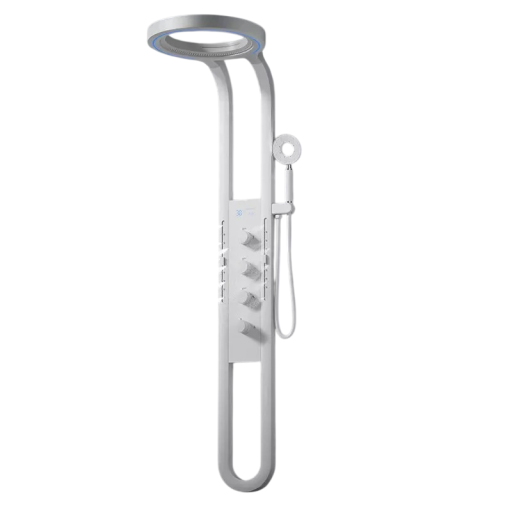 Wall-Mounted Rain Shower Panel with Massage Jets LED Display Top Head and Hand Shower 1555 mm ABS Stainless Steel and Brass for Bathroom