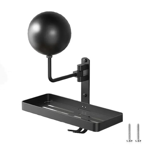Wall-Mounted Rotating Helmet and Headgear Holder with Ball Head, Shelf and Double Hook, Aluminium Black 38 x 16.5 x 12 cm