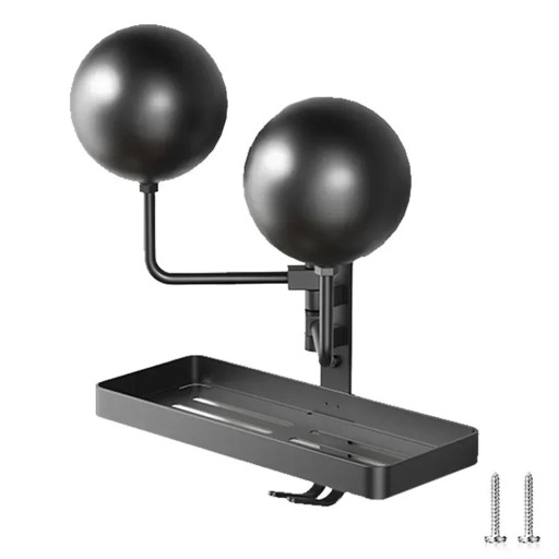 Wall-Mounted Rotating Holder for Two Helmets and Headgear with Two Ball Heads, Shelf and Double Hook Aluminium Black 37.5 x 19 x 15 cm