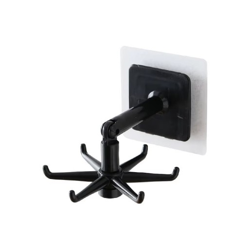 Wall-Mounted Rotating Hook Organiser for Kitchen Utensils 360° Self-Adhesive No Drilling Plastic Holder Under Cabinet