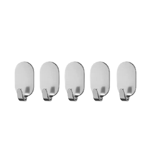Wall-Mounted Self-Adhesive Hooks 5pcs Stainless Steel for Organising Towels, Keys and Kitchen Accessories in the Home