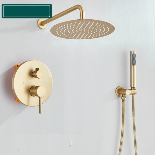 Wall-Mounted Shower System 2-Way Tap Rain Shower 25 cm Hand Shower Hose 150 cm Lever Brushed Gold For Bathroom