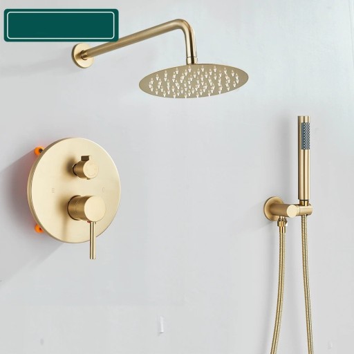 Wall-Mounted Shower System 2-Way Valve Rain Shower 20 cm Hand Shower Hose 150 cm Lever Brushed Gold For Bathroom