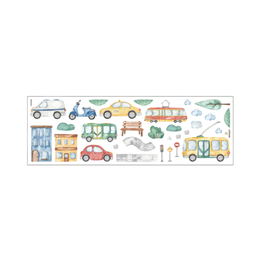Wall Sticker Set 90 x 30 cm PVC Transport Vehicles and Signs Children's Room Decoration Car Road Colourful Stickers