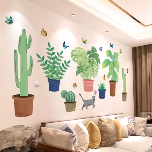 Wall Stickers 50 x 70 cm Flowers in Pots After Application Approximately 105 x 53 cm Colourful Floral Wall Stickers Decorative Motif
