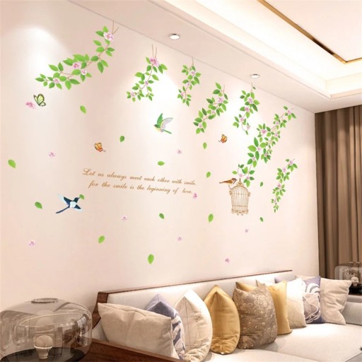 Wall Stickers 60 x 90 cm Branches with Birds and Butterflies After Application Approximately 120 x 90 cm Natural Wall Stickers Elegant Decoration