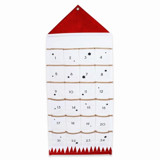 Wand adventskalender Katoenen met 24 zakken In de vorm van een huisje 48,5 x 119 cm Metalen oogje om op te hangen Voor cadeaus en snoepjes