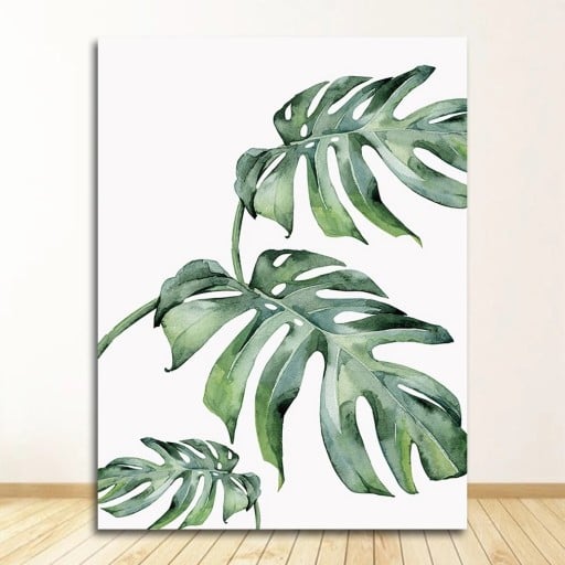 Wanddecoratie tropische bladeren monstera 13x18 cm canvas zonder lijst groene botanische motief aquarel wanddecoratie interieur
