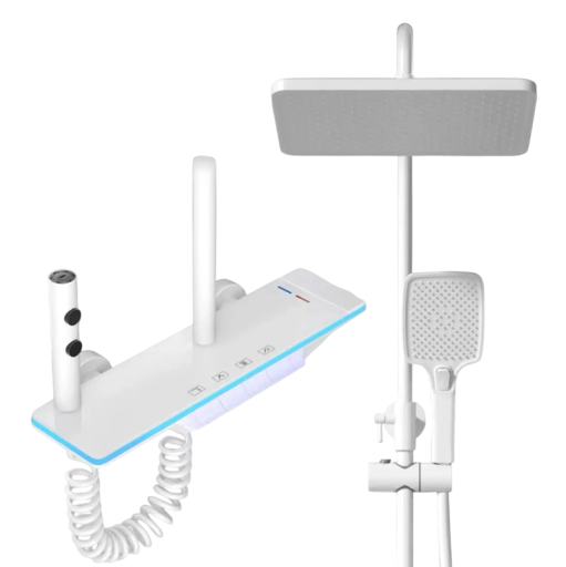 Wanddouche set met LED verlichting en digitaal display boven regendouche en handdouche met plank verstelbare hoogte ruimte-aluminium