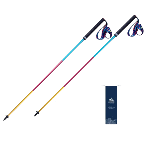 Wandelstokken 2 stuks Licht en opvouwbaar met snelontgrendelmechanisme 130 cm Koolstofvezel Regenboog Voor wandelen en hardlopen in het terrein