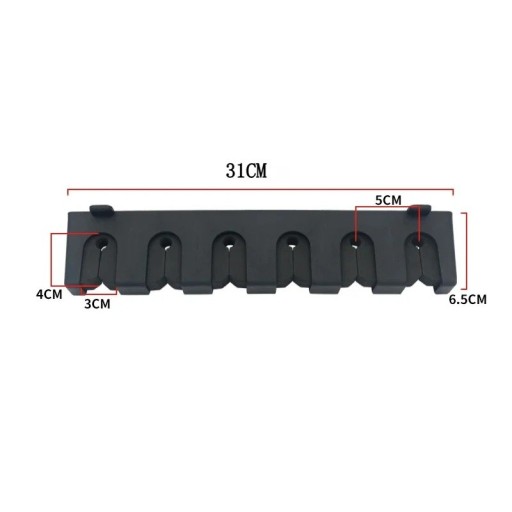 Wandhouder voor vissershengels 6 openingen 31 × 6,5 cm EVA materiaal horizontale standaard zwart voor opslag van hengels