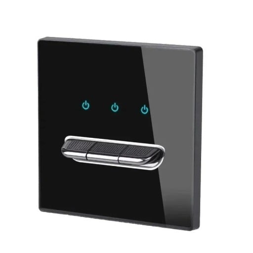 Wandschakelaar met 3 knoppen, paneel van gehard glas 8,6 x 8,6 cm, 250 V, 16 A, LED-indicatoren, voor inbouwdoos