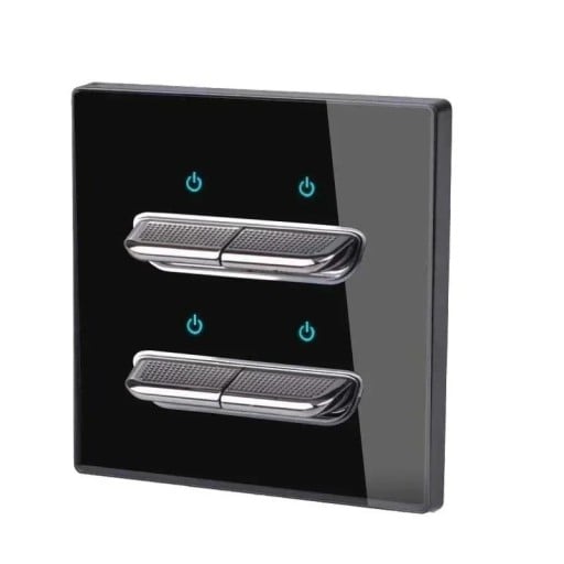 Wandschakelaar met 4 knoppen, paneel van gehard glas 8,6 x 8,6 cm, 250 V, 16 A, LED-indicatoren, voor inbouwdoos