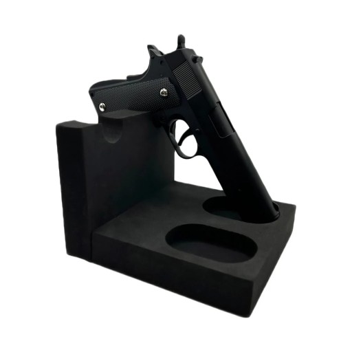 Wapenstandaard 2 slots compacte afmetingen 16×18×3 cm EVA-schuim zwarte houder voor veilige opslag van een pistool op tafel