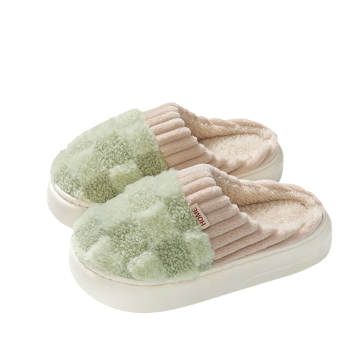 Warme geruite pantoffels voor dames met zachte zolen, harige antislip pantoffels voor thuis, comfortabele pantoffels voor de winter, zachte, warme schoenen