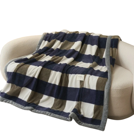 Wärmende Decke Karos und Streifen 180 x 200 cm 1,3 kg Große Chenille-Decke mit Einfassung Flauschige Steppdecke für zwei Personen