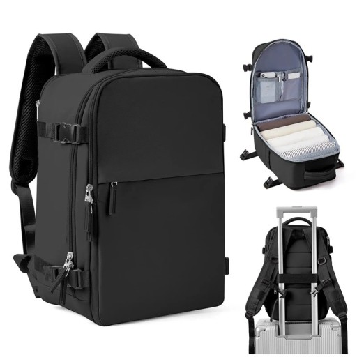 Wasserdichter Kabinen-Rucksack, 45 x 36 x 20 cm, Handgepäck fürs Flugzeug, Doppelreißverschluss, 2 Seitentaschen, wasserdichte Tasche